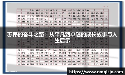苏伟的奋斗之路：从平凡到卓越的成长故事与人生启示